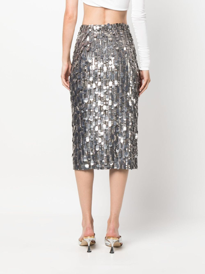 Shop P.a.r.o.s.h Sequin-embellished Pencil Skirt In Grey