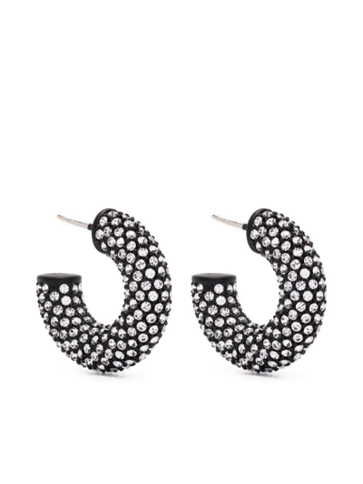 Shop Amina Muaddi Cameron Mini Hoop Earrings In Black