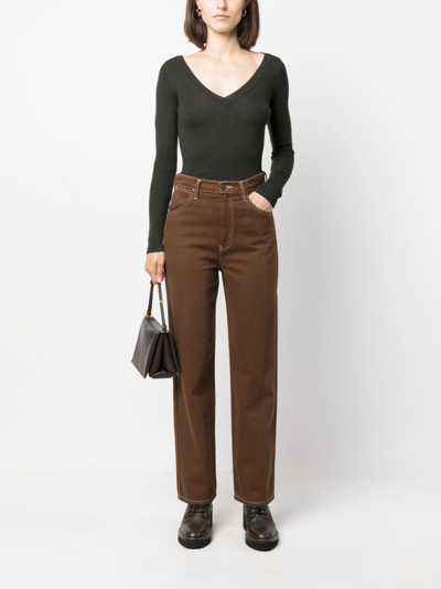 P.a.r.o.s.h V-neck Ribbed Wool Jumper In Green
