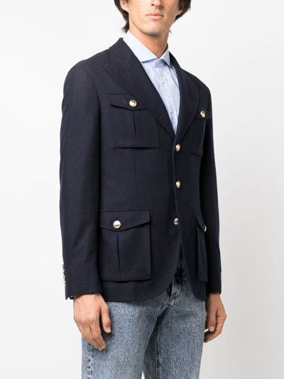 Shop Brunello Cucinelli Single-breasted Wool-blend Blazer In Blue