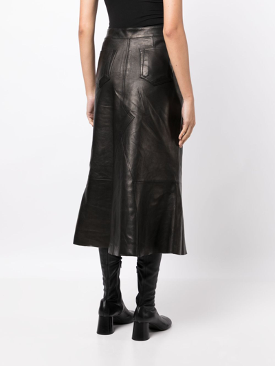 Shop Rick Owens A-line Leather Midi Skirt In Black