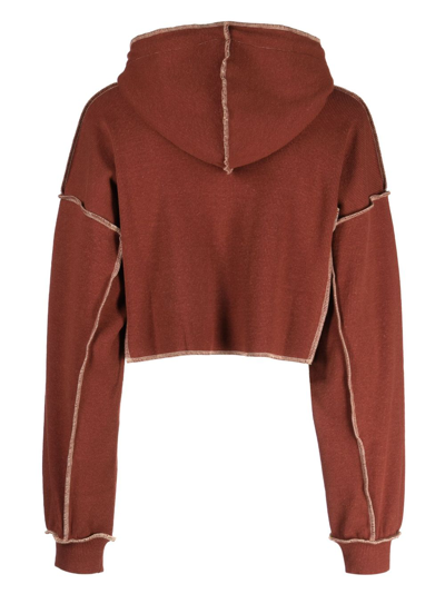 Shop Baserange Exposed-seam Fine-ribbed Cropped Hoodie In Red