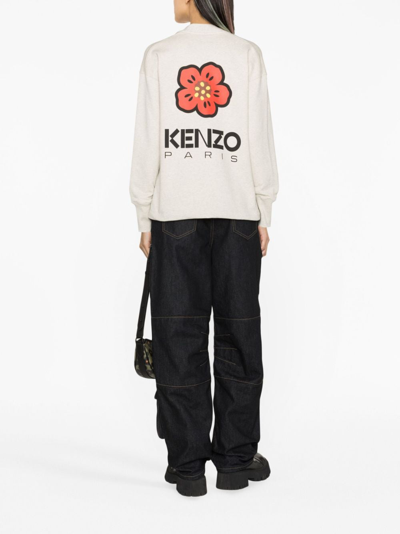 Shop Kenzo Boke Flower Cotton-blend Cardigan In Neutrals