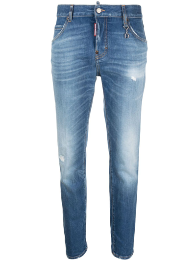 Shop Dsquared2 Logo-plaque Tapered Jeans In Blue