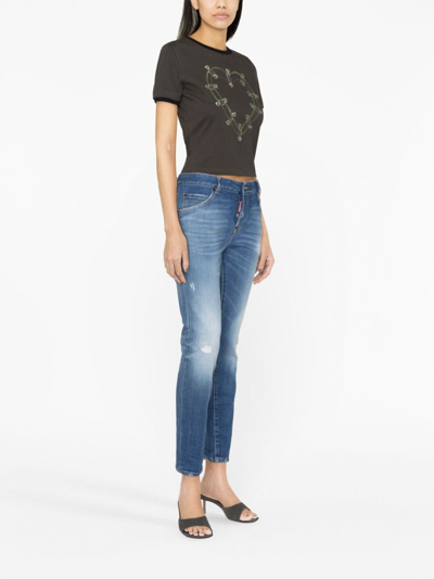 Shop Dsquared2 Logo-plaque Tapered Jeans In Blue