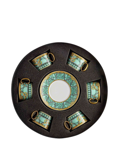 Shop Versace Scala Del Palazzo Teacup And Saucers (set Of 6) In Green