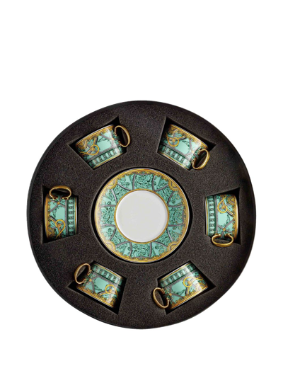 Versace Scala Del Palazzo Teacup And Saucers (set Of 6) In Green