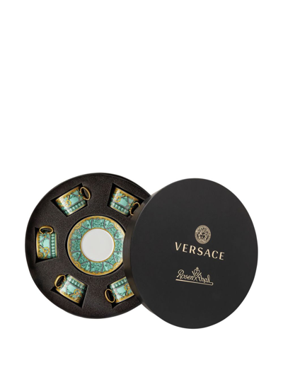 Shop Versace Scala Del Palazzo Teacup And Saucers (set Of 6) In Green