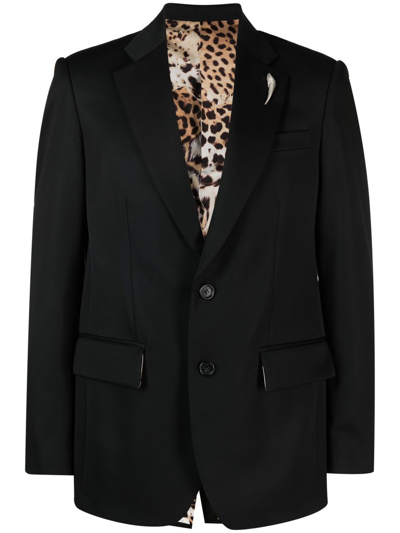 Shop Roberto Cavalli Single-breasted Wool Jacket In Black