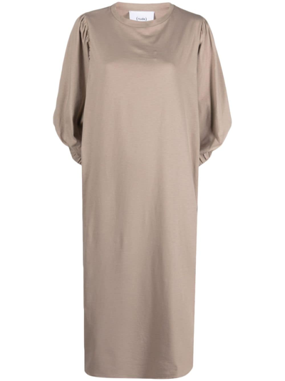 Shop Nude Puff-sleeves Cotton Dress In Neutrals