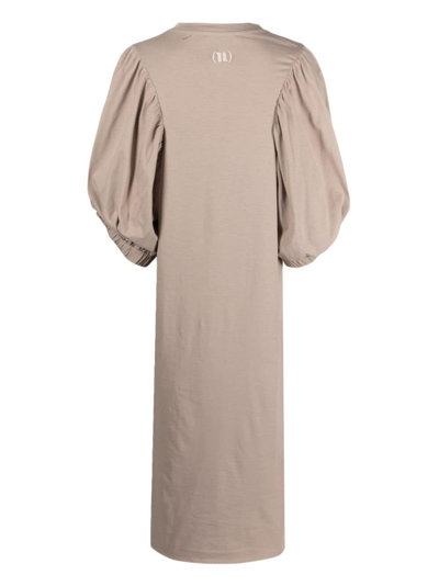Shop Nude Puff-sleeves Cotton Dress In Neutrals