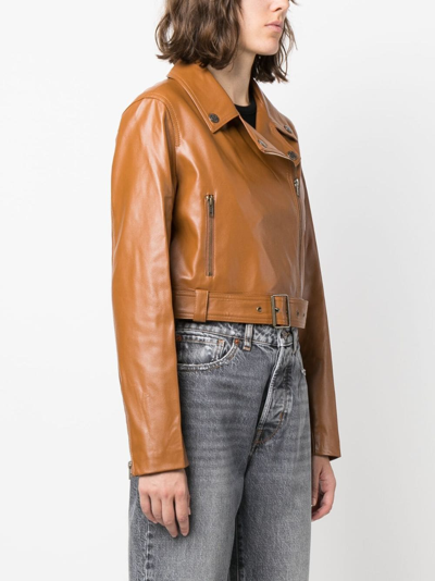 Shop Twinset Zip-up Faux-leather Biker Jacket In Brown