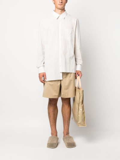 Shop Lanvin Striped Asymmetric-hem Shirt In Neutrals