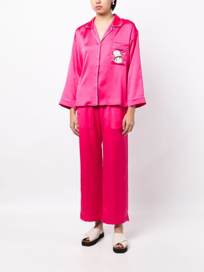 Shop Mira Mikati Embroidered-doll Buttoned Pyjama Top In Pink