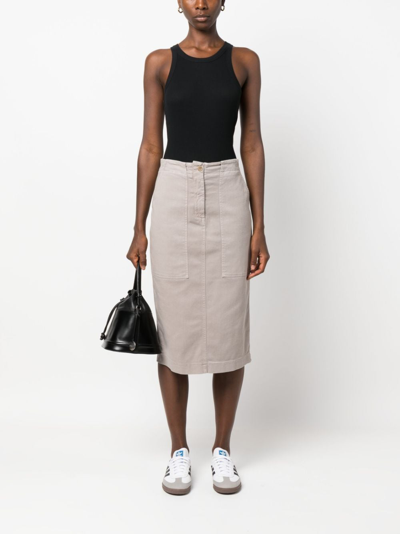 Shop Nude High-waisted Cotton-blend Skirt In Grey