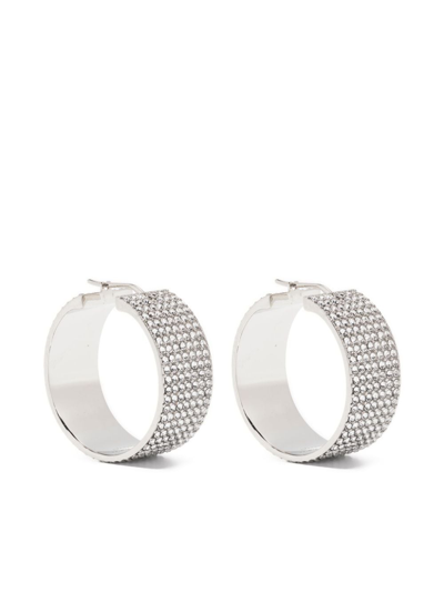 Shop Amina Muaddi Crystal-embellished Hoop Earrings In Silver