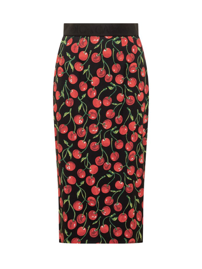 Shop Dolce & Gabbana Allover Cherry Printed Pencil Skirt In Multi