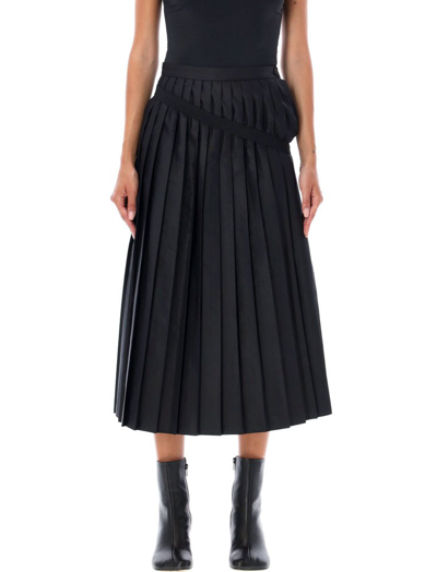 Shop Mm6 Maison Margiela Strap Detailed Pleated Midi Skirt In Black