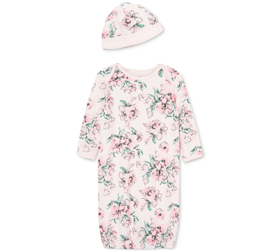 Shop Little Me Baby Girls Sleep Gown And Hat Set, 2 Piece Set In Floral Pink