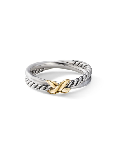 Shop David Yurman Women's Petite X Ring With 18k Yellow Gold In Gold Silver