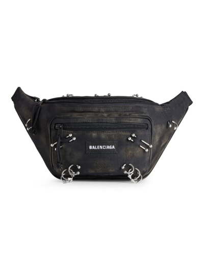 Shop Balenciaga Men's Explorer Beltpack With Piercings In Black