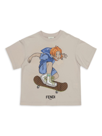 Shop Fendi Little Boy's & Boy's Ff Skateboard Graphic T-shirt In Ivory