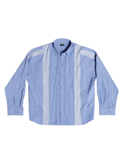 Shop Balenciaga Diy Crushed Striped Poplin Oversized Shirt In Blue