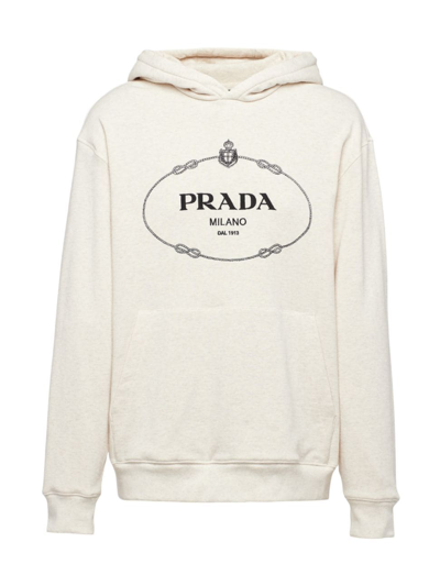 Shop Prada Men's Cotton Fleece Hoodie In Beige
