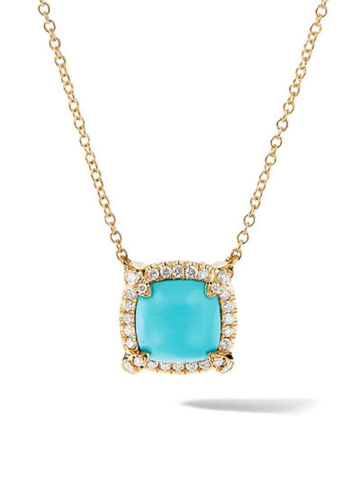Shop David Yurman Women's Petite Chatelaine Pavé Bezel Pendant Necklace In 18k Yellow Gold With Diamonds In Turquoise