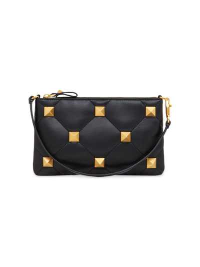 Shop Valentino Women's Roman Stud Nappa Leather Clutch Bag In Black