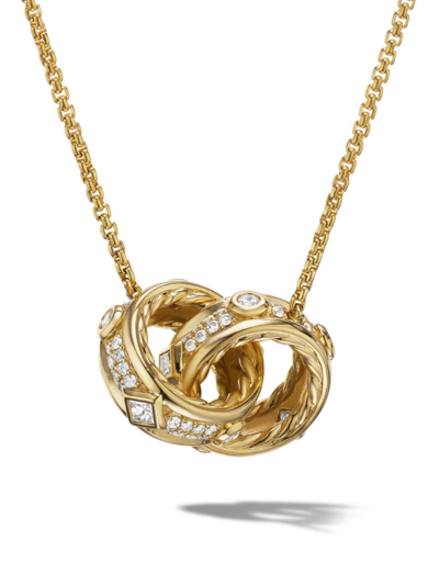 Shop David Yurman Women's Modern Renaissance Double Pendant Necklace In 18k Yellow Gold With Full Pavé Diamonds