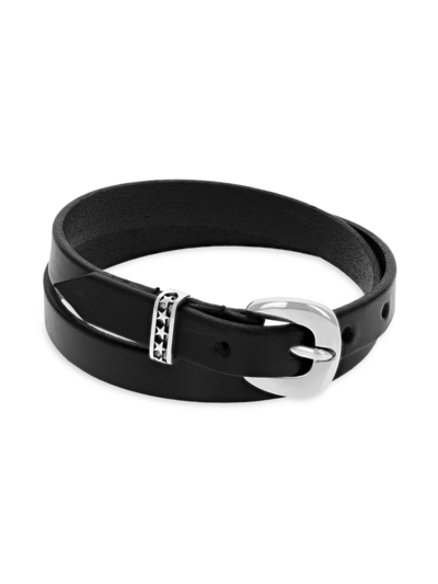Shop King Baby Studio Men's Double Wrap Leather Bracelet In Black