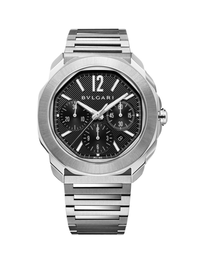 Shop Bvlgari Men's Octo Roma Stainless Steel Chronograph Bracelet Watch In Black