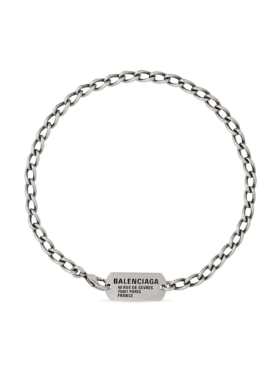 Shop Balenciaga Men's Tags Choker Necklace In Silver