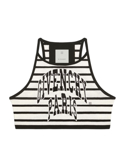 Shop Givenchy Women's Cropped Tank Top In Cotton With Stripes In White Black
