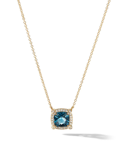 Shop David Yurman Women's Petite Chatelaine Pavé Bezel Pendant Necklace In 18k Yellow Gold With Diamonds In Hampton Blue Topaz