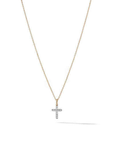 Shop David Yurman Women's Cable Collectibles Cross Necklace In 18k Yellow Gold With Pavé Diamonds