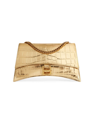 Shop Balenciaga Women's Crush Xs Chain Bag Metallized Crocodile Embossed In Gold