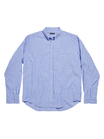 Shop Balenciaga Men's Crinkled Striped Shirt In Blue