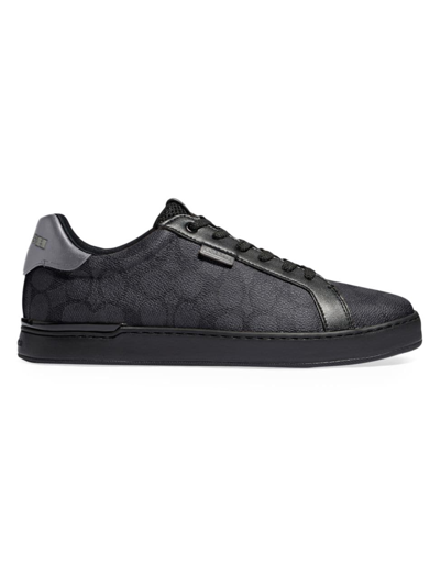 Shop Coach Men's Low-top Monogram Logo Sneakers In Charcoal Grey