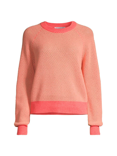 Shop White + Warren Women's Cashmere Mesh Sweater In Ruby Grapefruit