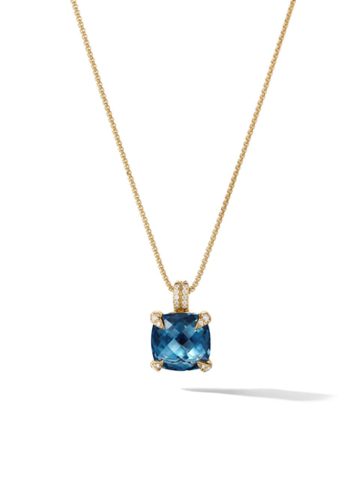 Shop David Yurman Women's Chatelaine Pendant Necklace In 18k Yellow Gold With Pavé Diamonds In Hampton Blue Topaz