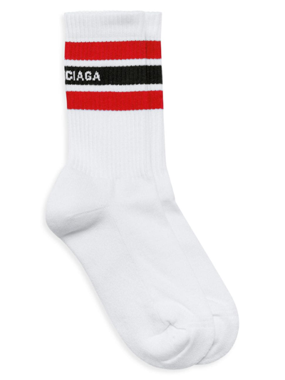 Shop Balenciaga Men's Striped Socks In White Red