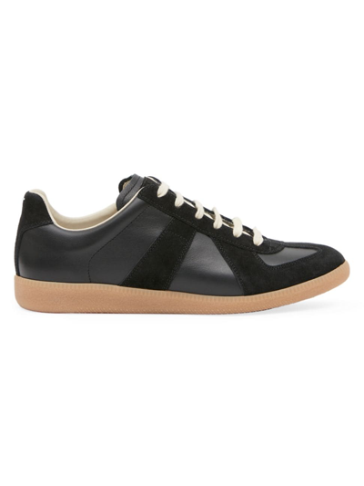 Shop Maison Margiela Men's Replica Leather & Suede Sneakers In Black