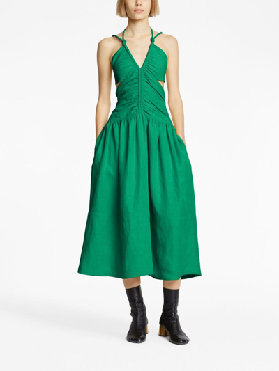 Shop Proenza Schouler Cut-out Ruched Midi Dress In Green