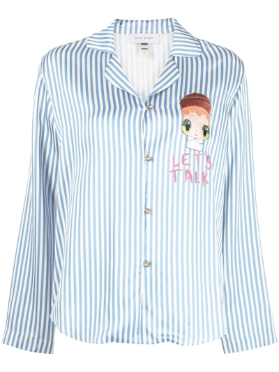 Shop Mira Mikati Doll-embroidered Striped Pyjama Top In Blue