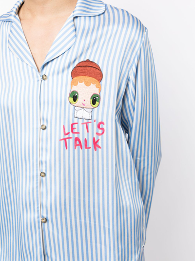 Shop Mira Mikati Doll-embroidered Striped Pyjama Top In Blue
