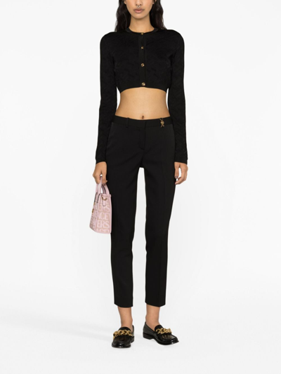 Shop Versace La Greca Cropped Cardigan In Black