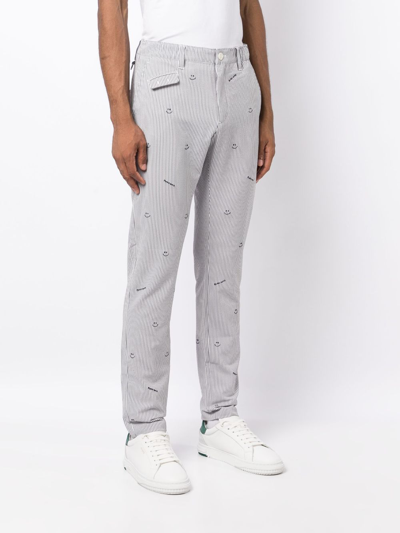 Shop Pearly Gates Embroidered-motif Pinstriped Trousers In Grey