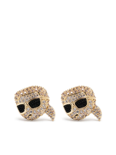 Shop Karl Lagerfeld K/ikonik Karl Pavé Studs Earring In Gold